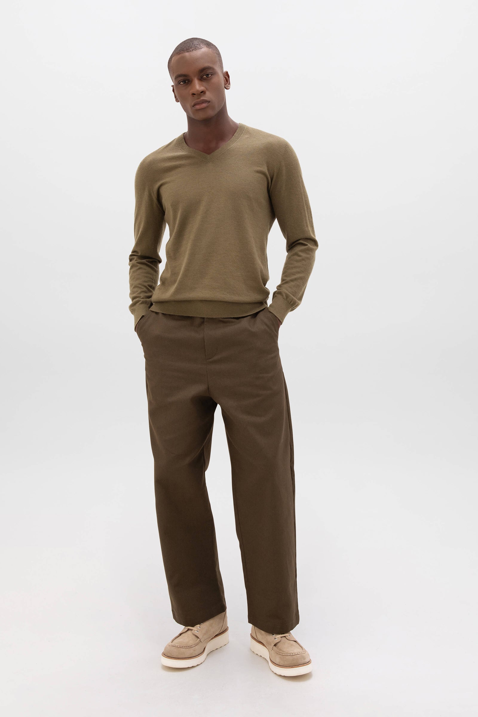 Superfine Cashmere V Neck Green Jumper