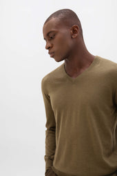 Superfine Cashmere V Neck Olive Green Jumper