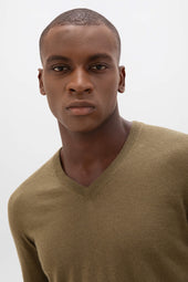 Superfine Cashmere V Neck Olive Green Jumper