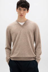 Classic Light Brown Cashmere V Neck Jumper