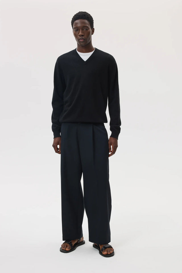 Classic Black Cashmere V Neck Jumper