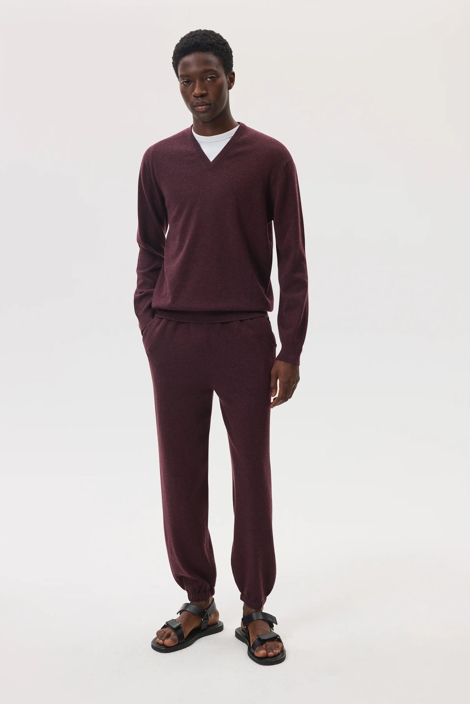 Deep Red Cashmere V Neck Jumper