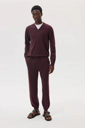 Deep Red Cashmere V Neck Jumper