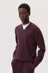 Deep Red Cashmere V Neck Jumper
