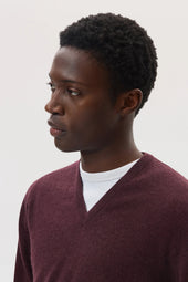 Deep Red Cashmere V Neck Jumper