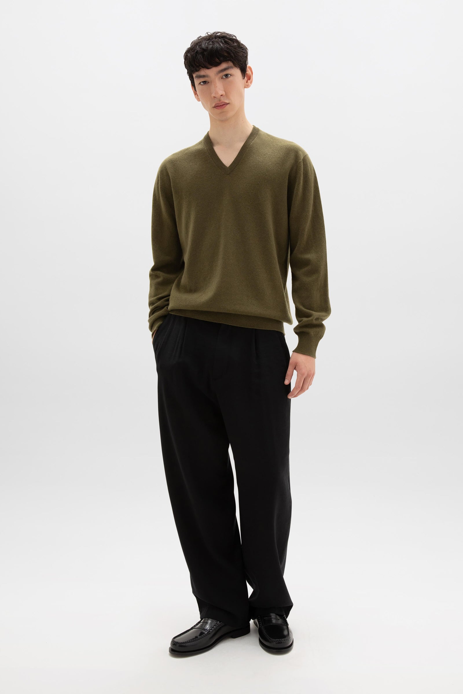 Green Cashmere V Neck Jumper