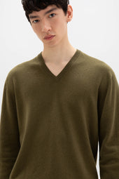 Olive Green Cashmere V Neck Jumper