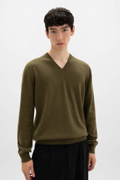 Olive Green Cashmere V Neck Jumper