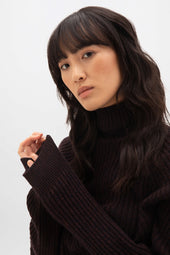 Cashmere Marl Roll Neck Dark Brown Jumper