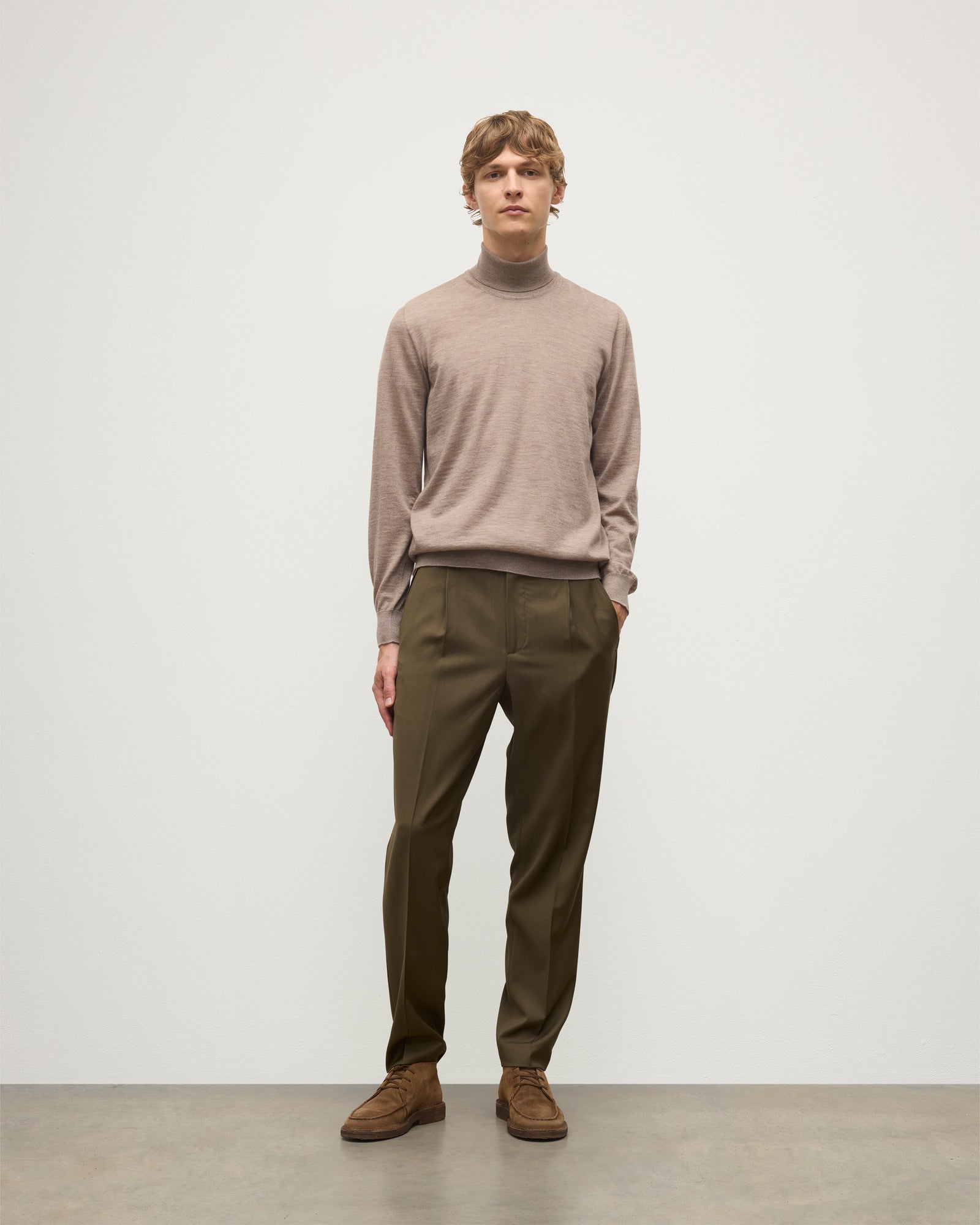 Fin Light Brown Cashmere Roll Neck Jumper