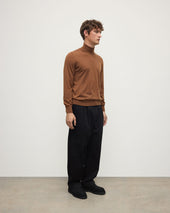 Superfine Cashmere Dark Camel Roll Neck Jumper