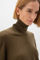 Superfine Cashmere Roll Neck Olive Green Jumper