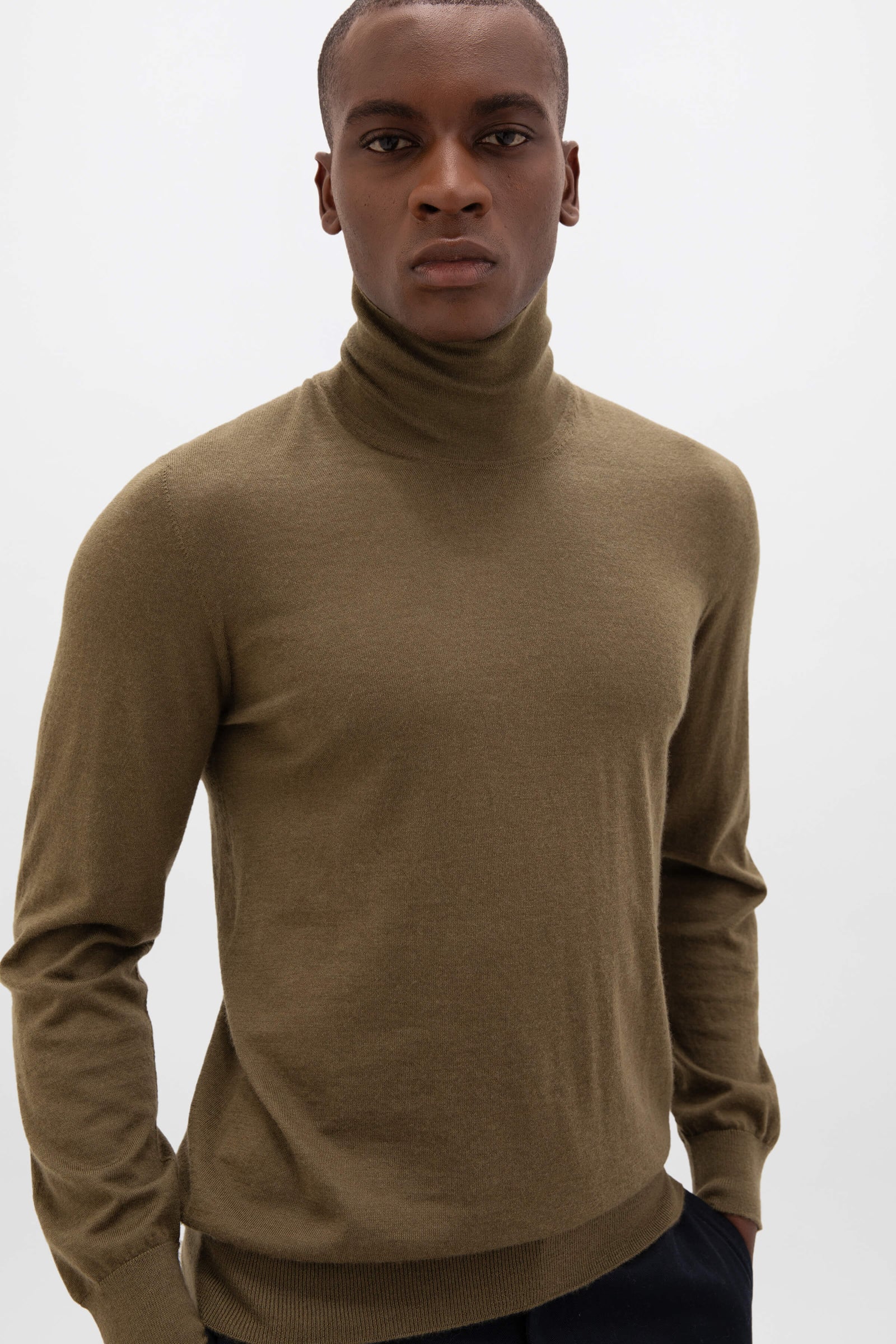 Superfine Cashmere Roll Neck Green Jumper