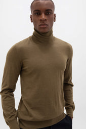 Superfine Cashmere Roll Neck Olive Green Jumper