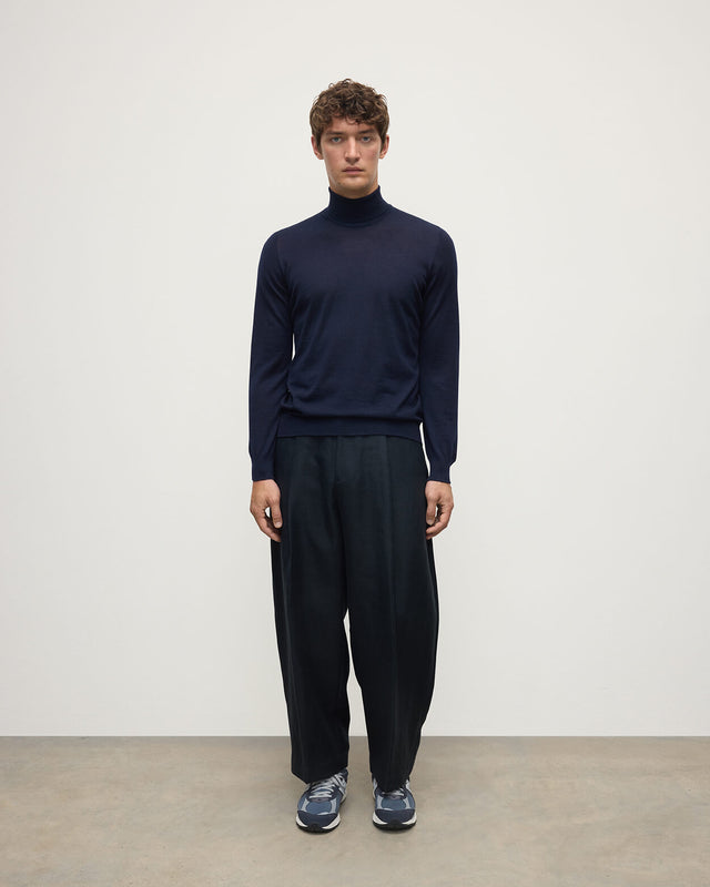 Superfine Cashmere Dark Navy Roll Neck Jumper