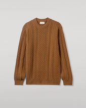 Aran Cable Dark Camel Cashmere Jumper