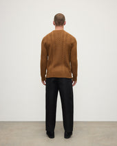 Aran Cable Dark Camel Cashmere Jumper
