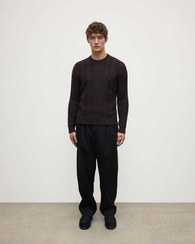 Aran Cable Dark Brown Cashmere Jumper