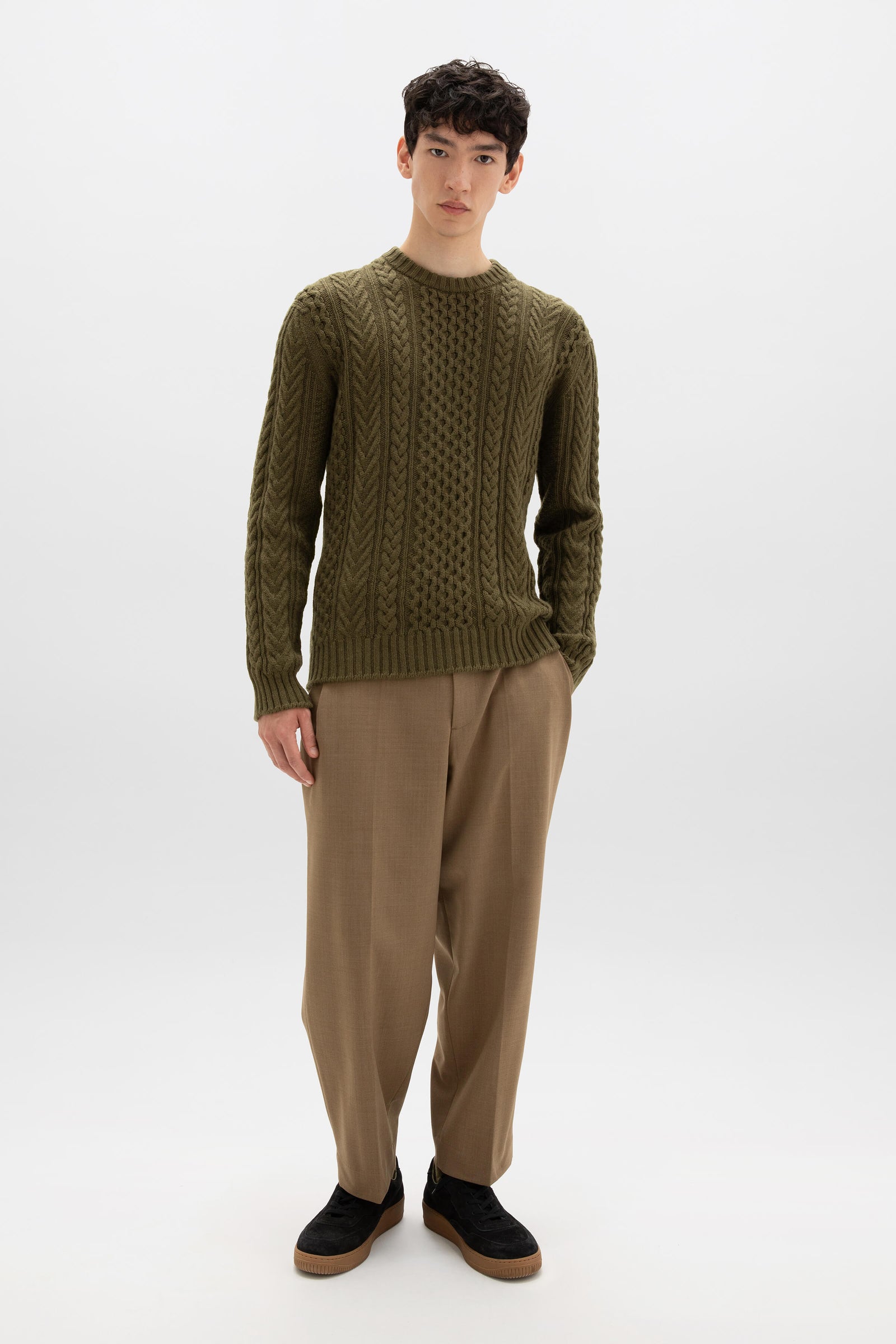 Aran Cable Green Cashmere Jumper