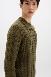 Aran Cable Olive Green Cashmere Jumper