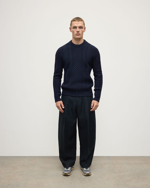 Aran Cable Dark Navy Cashmere Jumper