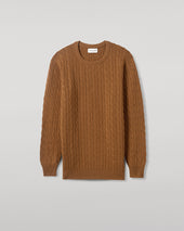 Cable Knit Dark Camel Cashmere Jumper