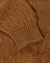 Cable Knit Dark Camel Cashmere Jumper