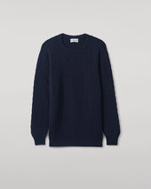 Cable Knit Dark Navy Cashmere Jumper