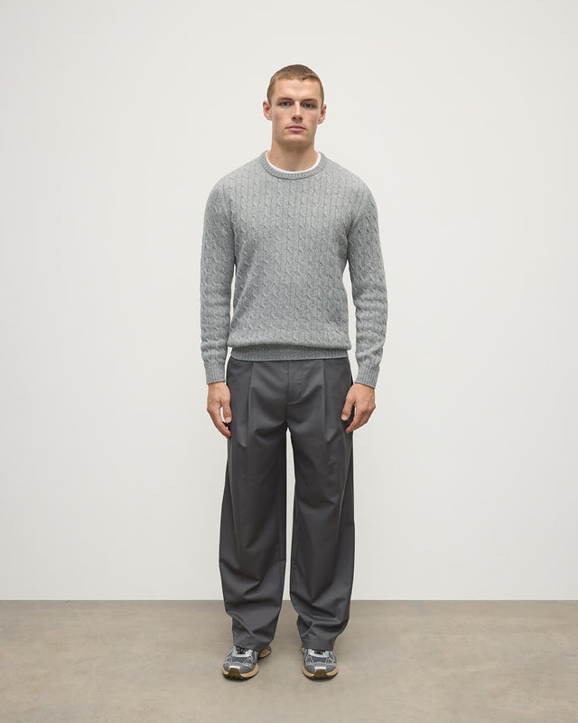 Cable Knit Light Grey Cashmere Jumper