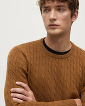 Cable Knit Dark Camel Cashmere Jumper