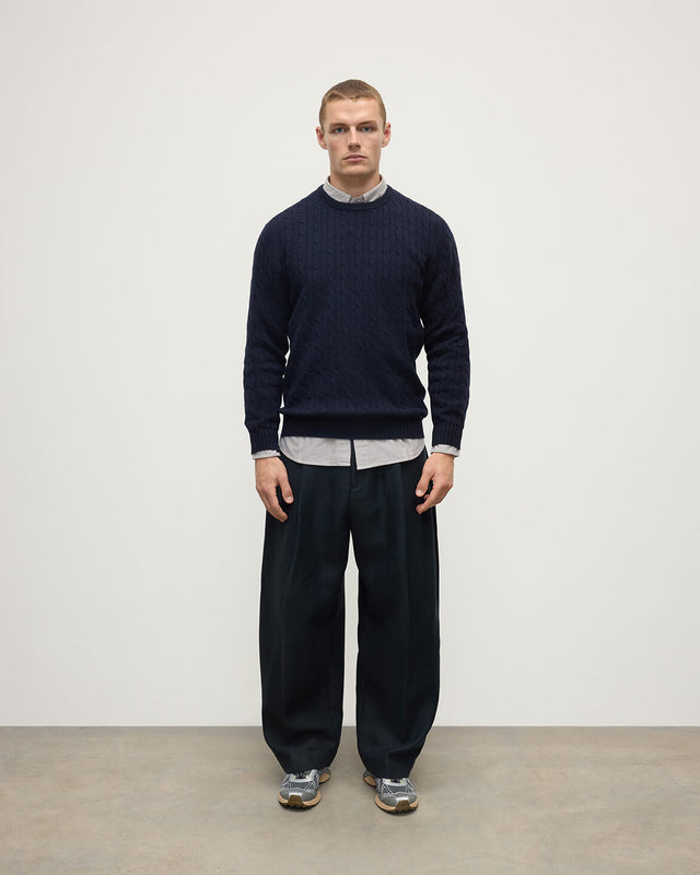 Cable Knit Dark Navy Cashmere Jumper
