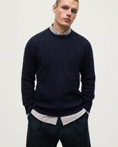 Cable Knit Dark Navy Cashmere Jumper