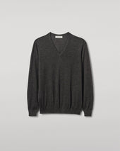 Fin Dark Grey V Neck Superfine Cashmere Jumper