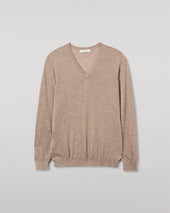 Fin Light Brown V Neck Superfine Cashmere Jumper