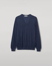Fin Navy V Neck Superfine Cashmere Jumper