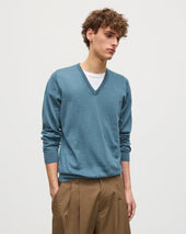 Fin Blue V Neck Superfine Cashmere Jumper