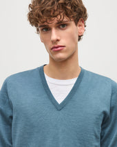 Fin Blue V Neck Superfine Cashmere Jumper