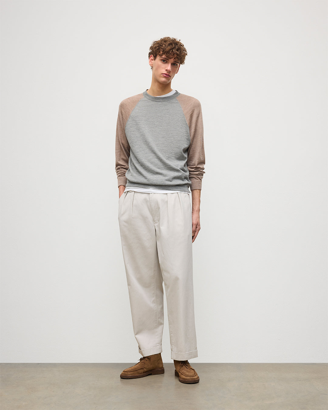 Leith Grey Brown Ringer Superfine Cashmere Jumper