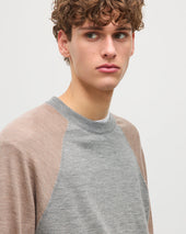 Leith Grey & Brown Ringer Superfine Cashmere Jumper