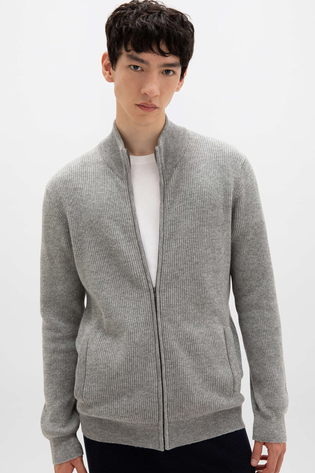 Ribbed Cashmere Light Grey Cardigan
