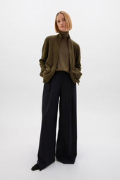 Front Zip Olive Green Cashmere Cardigan