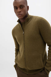 Front Zip Olive Green Cashmere Cardigan