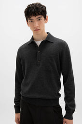 Cashmere Long Sleeve Charcoal Polo Shirt