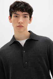 Cashmere Long Sleeve Charcoal Polo Shirt
