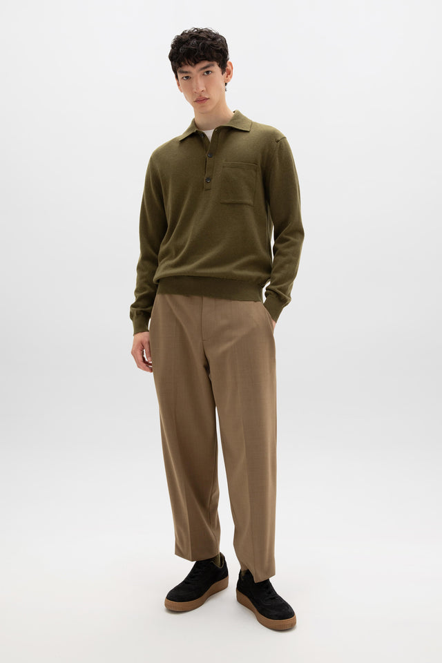 Cashmere Long Sleeve Olive Green Poloshirt