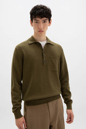Cashmere Long Sleeve Olive Green Poloshirt