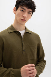 Cashmere Long Sleeve Olive Green Poloshirt