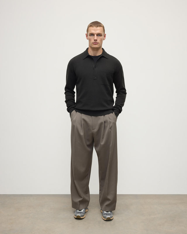 Cashmere Long Sleeve Dark Grey Polo Shirt