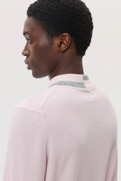 Cashmere V Neck with Striped Trim