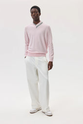 Cashmere V Neck with Striped Trim